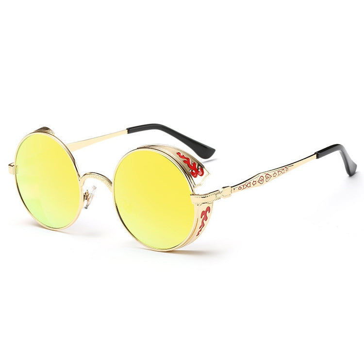 Retro Carved Round Sunglasses, Sunglasses#Tyrant gold box gold, Sunglasses#Gold frame gray sheet, Sunglasses#Gold frame red film, Sunglasses#silver frame ice blue, Sunglasses#silver frame gray sheet, Sunglasses#silver frame white mercury