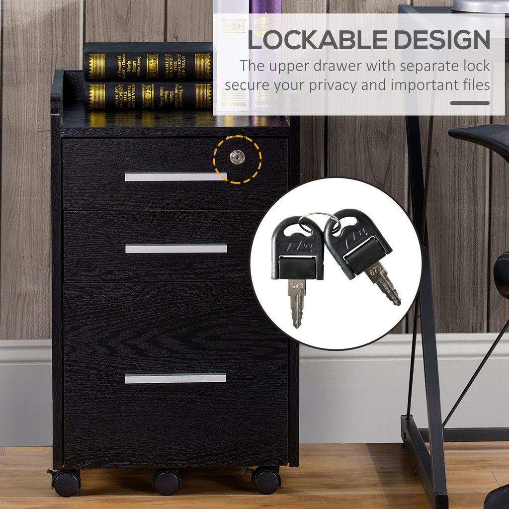 3 Drawer Mobile Filing Cabinet Lockable Filing Cabinet, Black