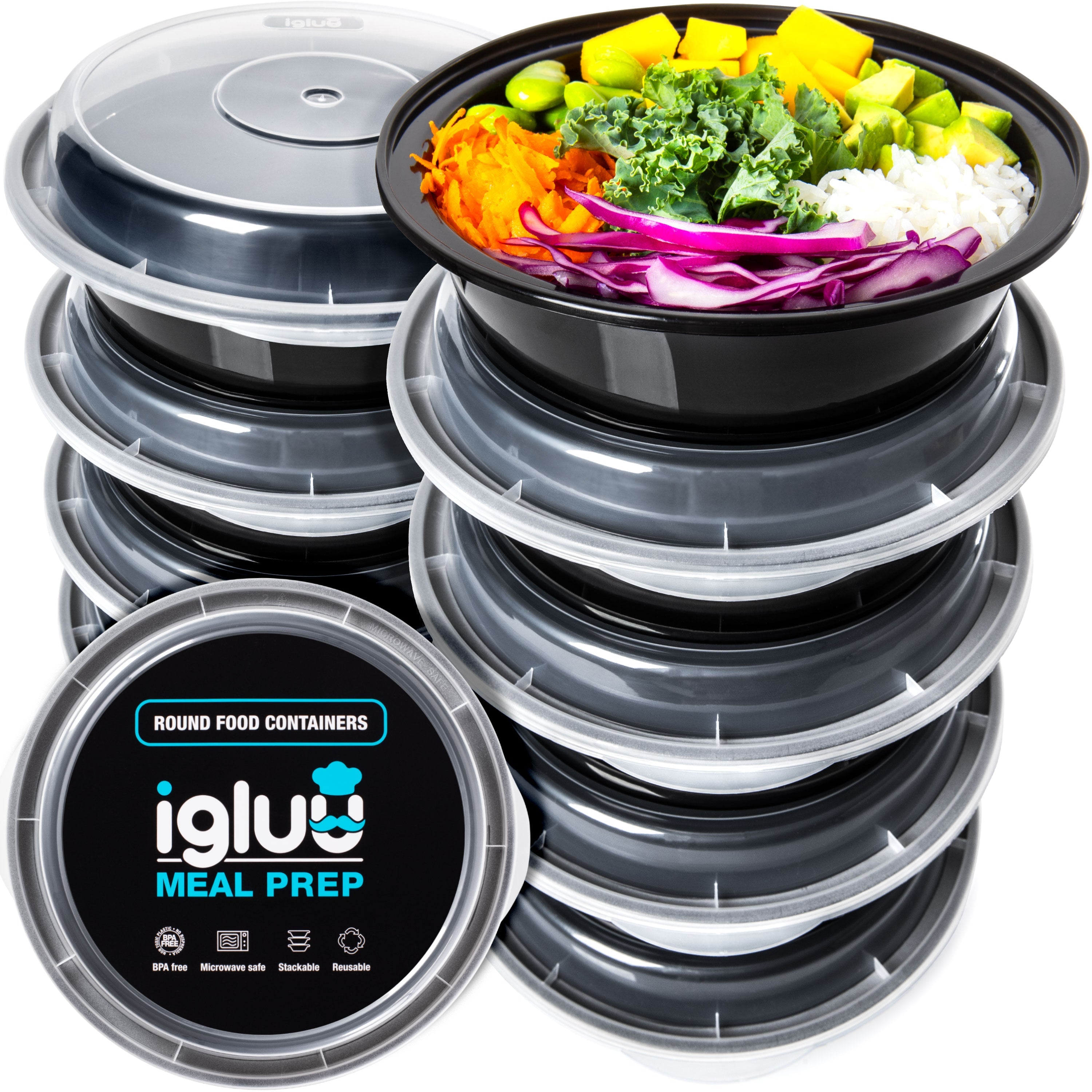 Round Reusable Containers with Airtight Lids - 828ml 30 Pack