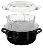 Black Deep Fryer with Wire Basket and Glass Lid