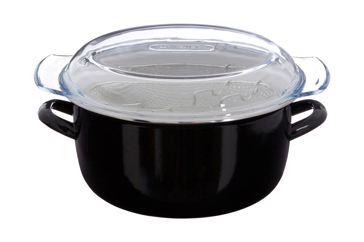 Black Deep Fryer with Wire Basket and Glass Lid