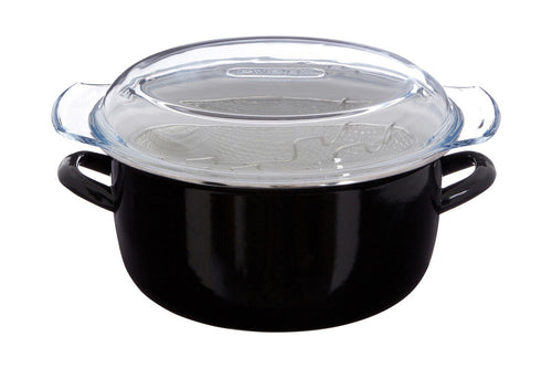 Black Deep Fryer with Wire Basket and Glass Lid
