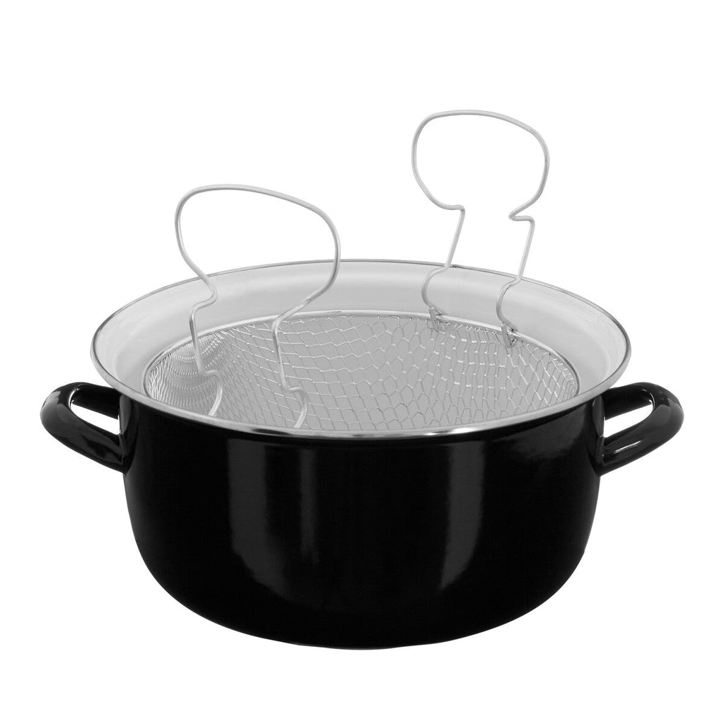 Black Deep Fryer with Wire Basket and Glass Lid