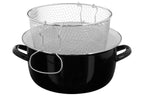 Black Deep Fryer with Wire Basket and Glass Lid