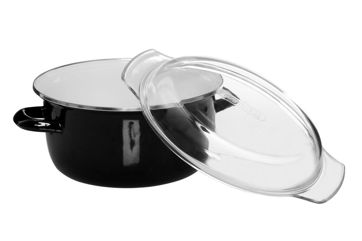 Black Deep Fryer with Wire Basket and Glass Lid