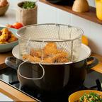 Black Deep Fryer with Wire Basket and Glass Lid