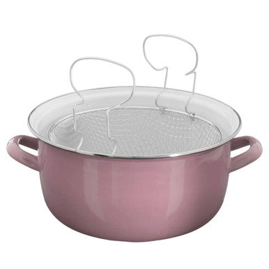 Pink Deep Fryer with Wire Basket and Glass Lid
