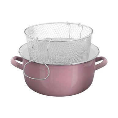 Pink Deep Fryer with Wire Basket and Glass Lid