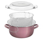 Pink Deep Fryer with Wire Basket and Glass Lid