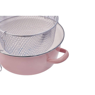 Pink Deep Fryer with Wire Basket and Glass Lid