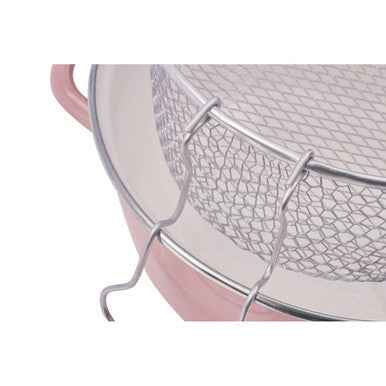 Pink Deep Fryer with Wire Basket and Glass Lid