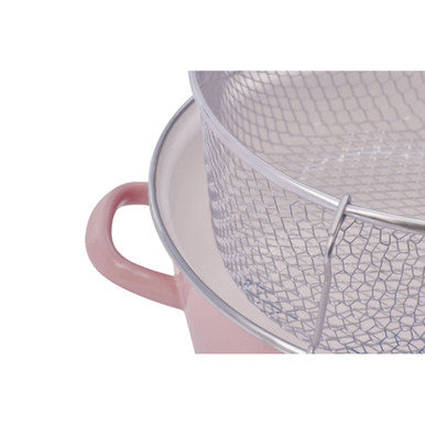 Pink Deep Fryer with Wire Basket and Glass Lid
