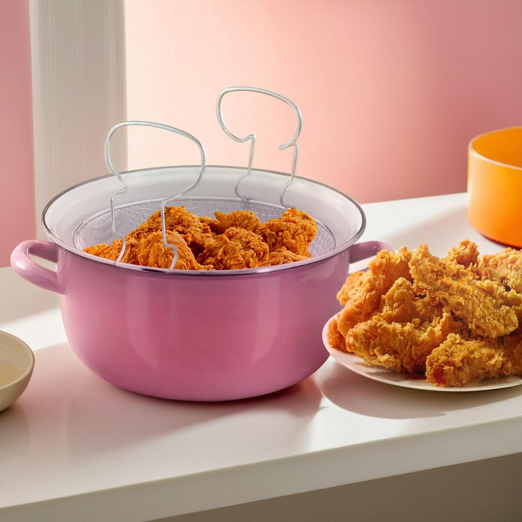 Pink Deep Fryer with Wire Basket and Glass Lid