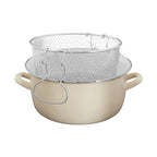 Cream Deep Fryer with Wire Basket and Glass Lid
