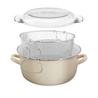 Cream Deep Fryer with Wire Basket and Glass Lid