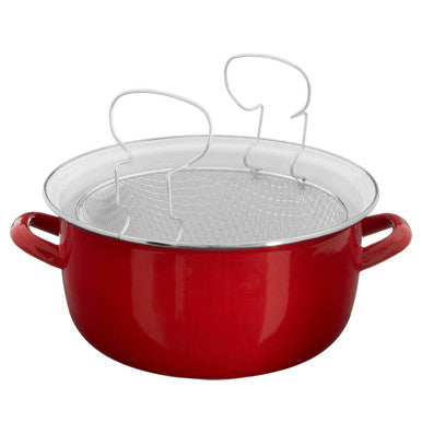 Red Deep Fryer with Wire Basket and Glass Lid