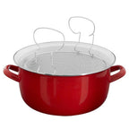 Red Deep Fryer with Wire Basket and Glass Lid