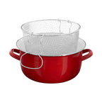 Red Deep Fryer with Wire Basket and Glass Lid