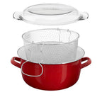 Red Deep Fryer with Wire Basket and Glass Lid