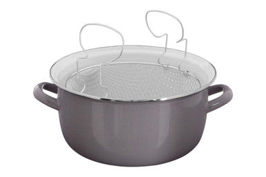Cool Grey Deep Fryer with Wire Basket and Glass Lid