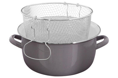 Cool Grey Deep Fryer with Wire Basket and Glass Lid