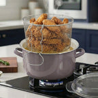 Cool Grey Deep Fryer with Wire Basket and Glass Lid