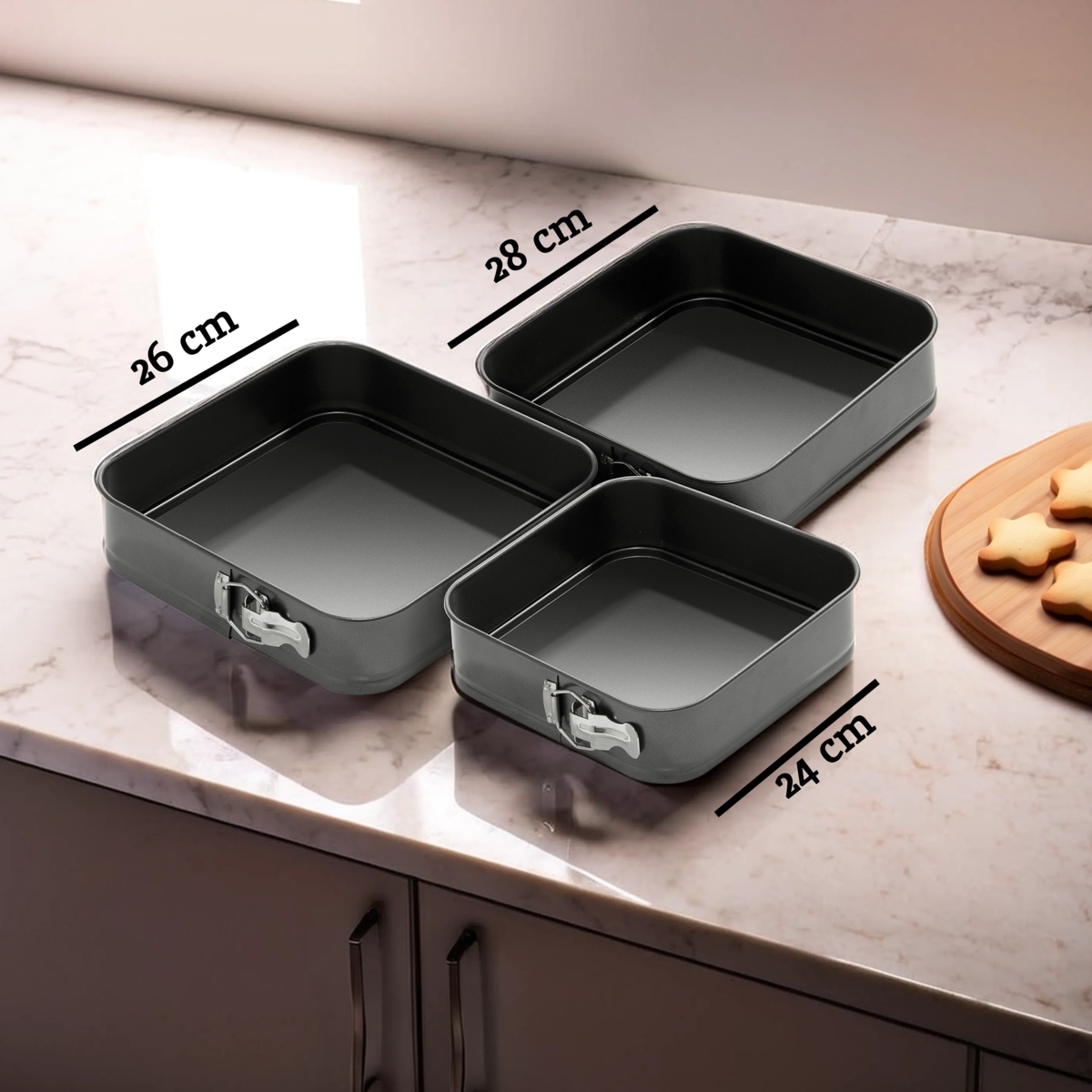 Set Of 3 Springform Square Cake Tins