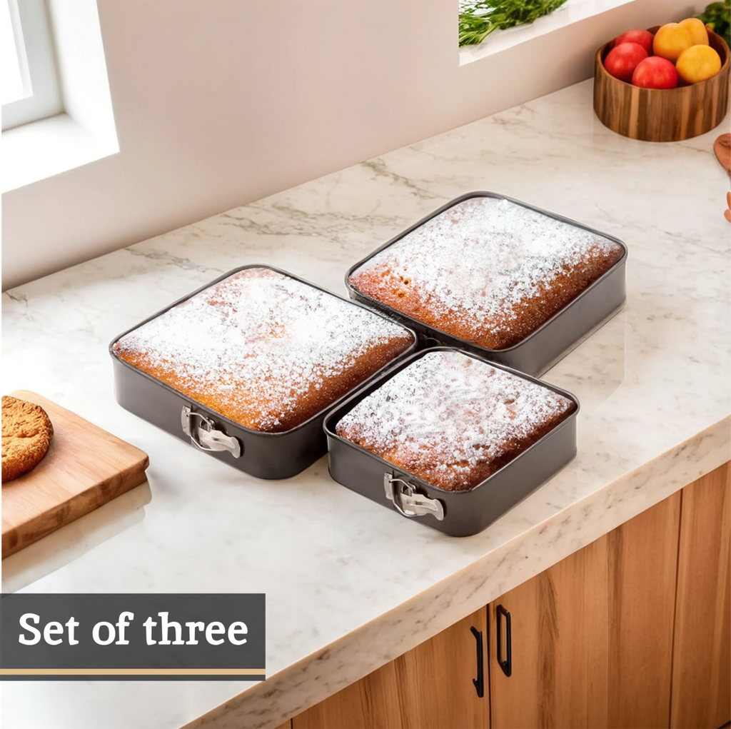 Set Of 3 Springform Square Cake Tins
