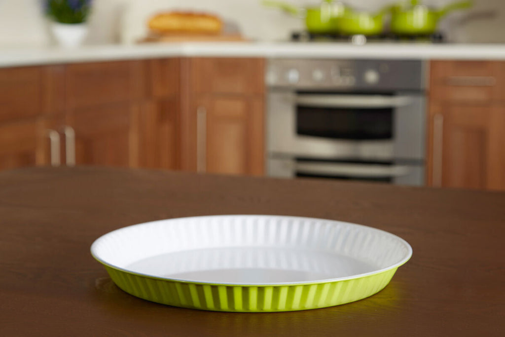 Lime Green and White Flan Dish