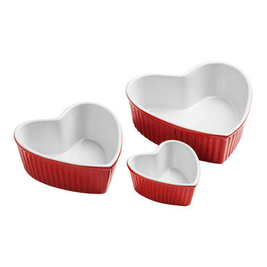 Red Set of 3 Heart Shape Oven Dishes