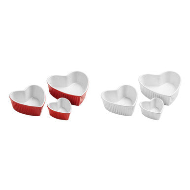 Red Set of 3 Heart Shape Oven Dishes