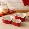 Red Set of 3 Heart Shape Oven Dishes