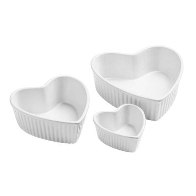 White Set of 3 Heart Shape Oven Dishes