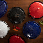 Round Self Basting Blue Enamel Roaster