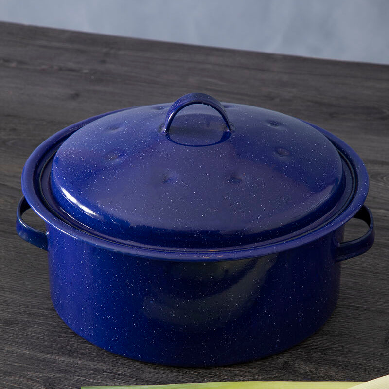 Round Self Basting Blue Enamel Roaster