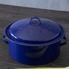 Round Self Basting Blue Enamel Roaster
