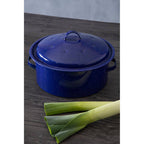 Round Self Basting Blue Enamel Roaster