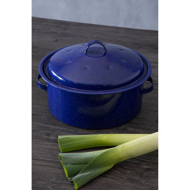 Round Self Basting Blue Enamel Roaster