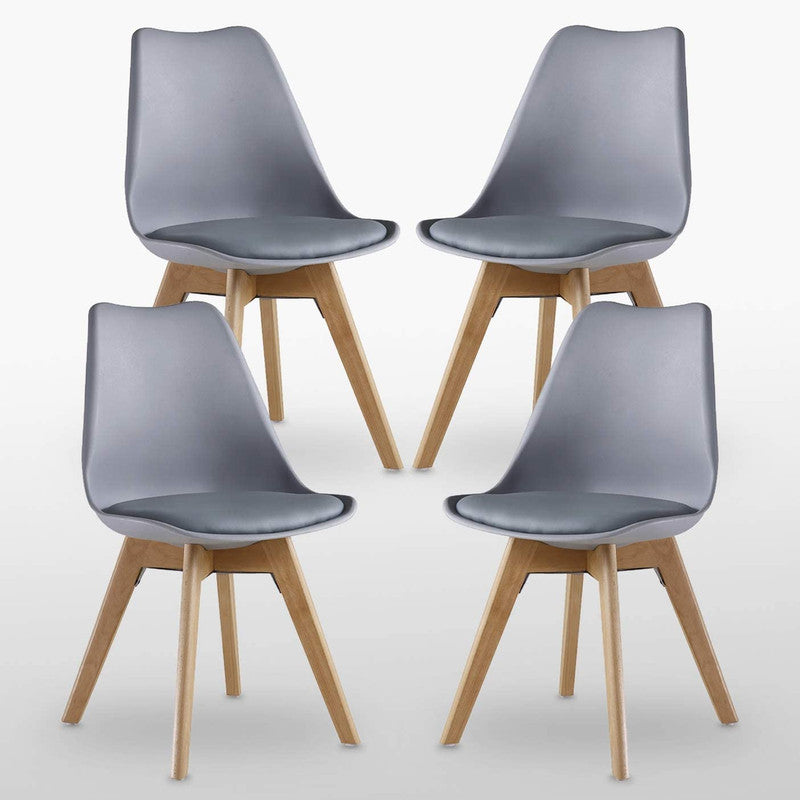 White Halo Dining Table & Set of 4 Lorenzo Jamie Tulip Dining Chairs with Padded Seat