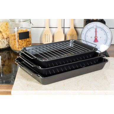 Set of Three Roasting Trays with Wire Racks
