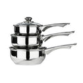 Set of 3 Stainless Steel Saucepans with Glass Lids