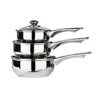 Set of 3 Stainless Steel Saucepans with Glass Lids