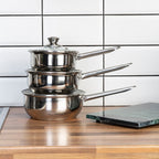 Set of 3 Stainless Steel Saucepans with Glass Lids