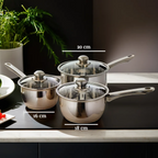 Set of 3 Stainless Steel Saucepans with Glass Lids