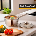 Set of 3 Stainless Steel Saucepans with Glass Lids