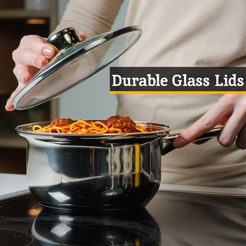 Set of 3 Stainless Steel Saucepans with Glass Lids