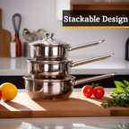 Set of 3 Stainless Steel Saucepans with Glass Lids