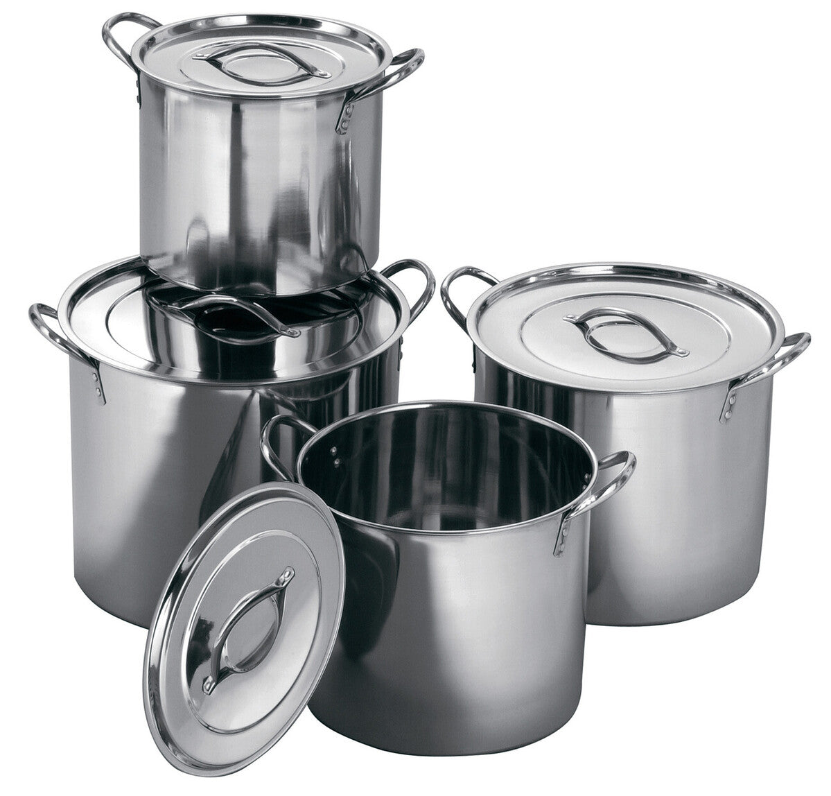 Set of 4 Stainless Steel Stock Pots with Lids