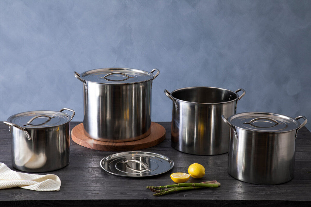 Set of 4 Stainless Steel Stock Pots with Lids