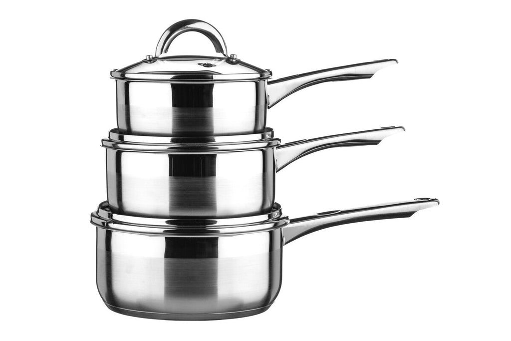Set of 3 Stainless Steel Saucepans with Lids
